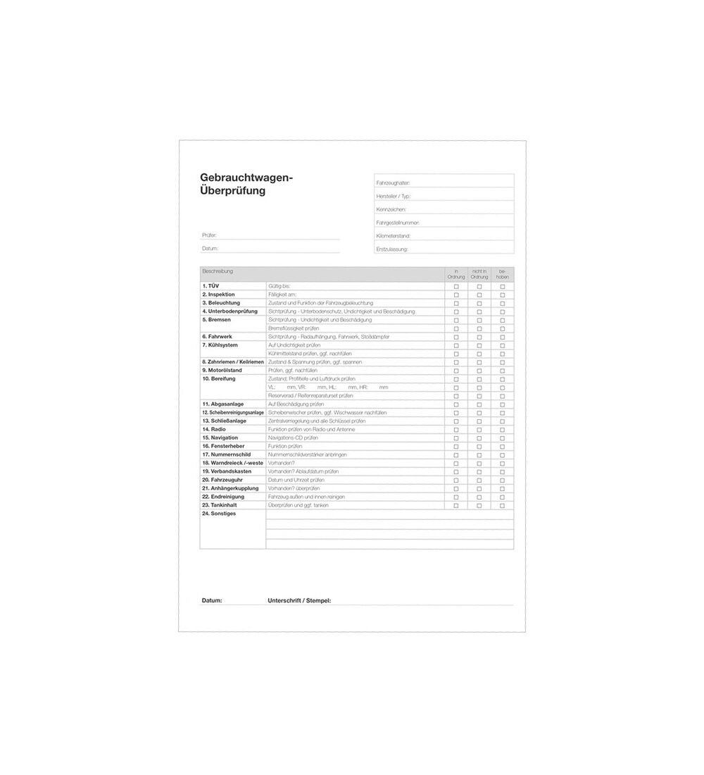Gebrauchtwagen Uberprufung Din A4 Block A 50 Blatt Formulare