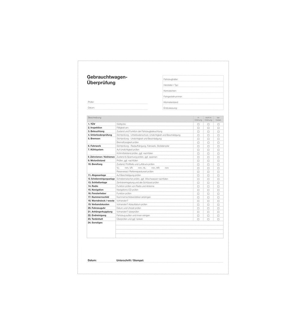  Gebrauchtwagen-berprfung DIN A4 Block  50 Blatt 