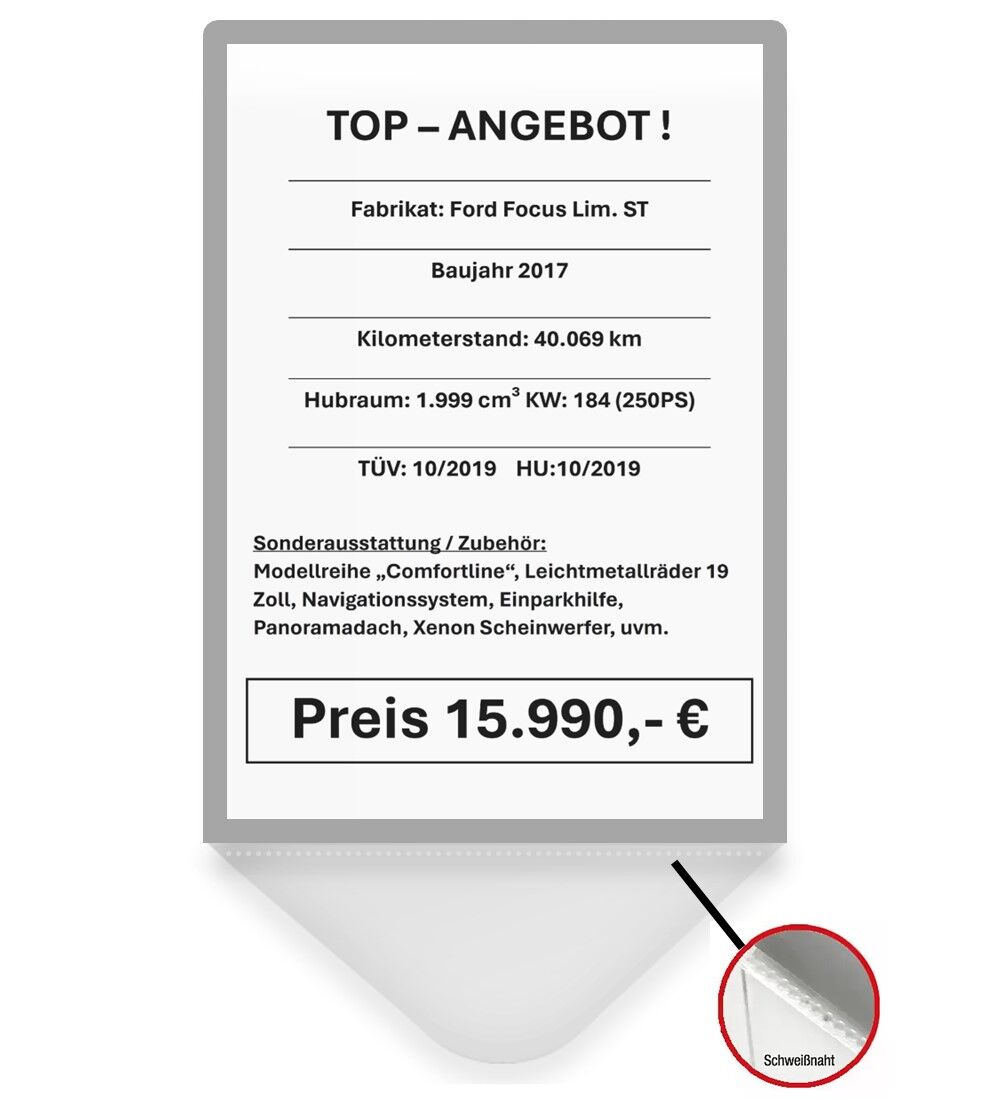  PREMIUM - Preisblatthalter DIN A4 Hochformat, mit silbernen Rahmen  Steckversion, Polycarbonat     