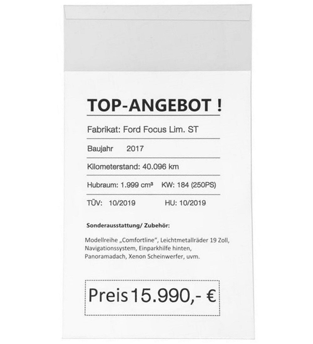  Preisblatthalter SUN DIN A4 Hochformat zur Anbringung an der Sonnenblende, Polycarbonat 