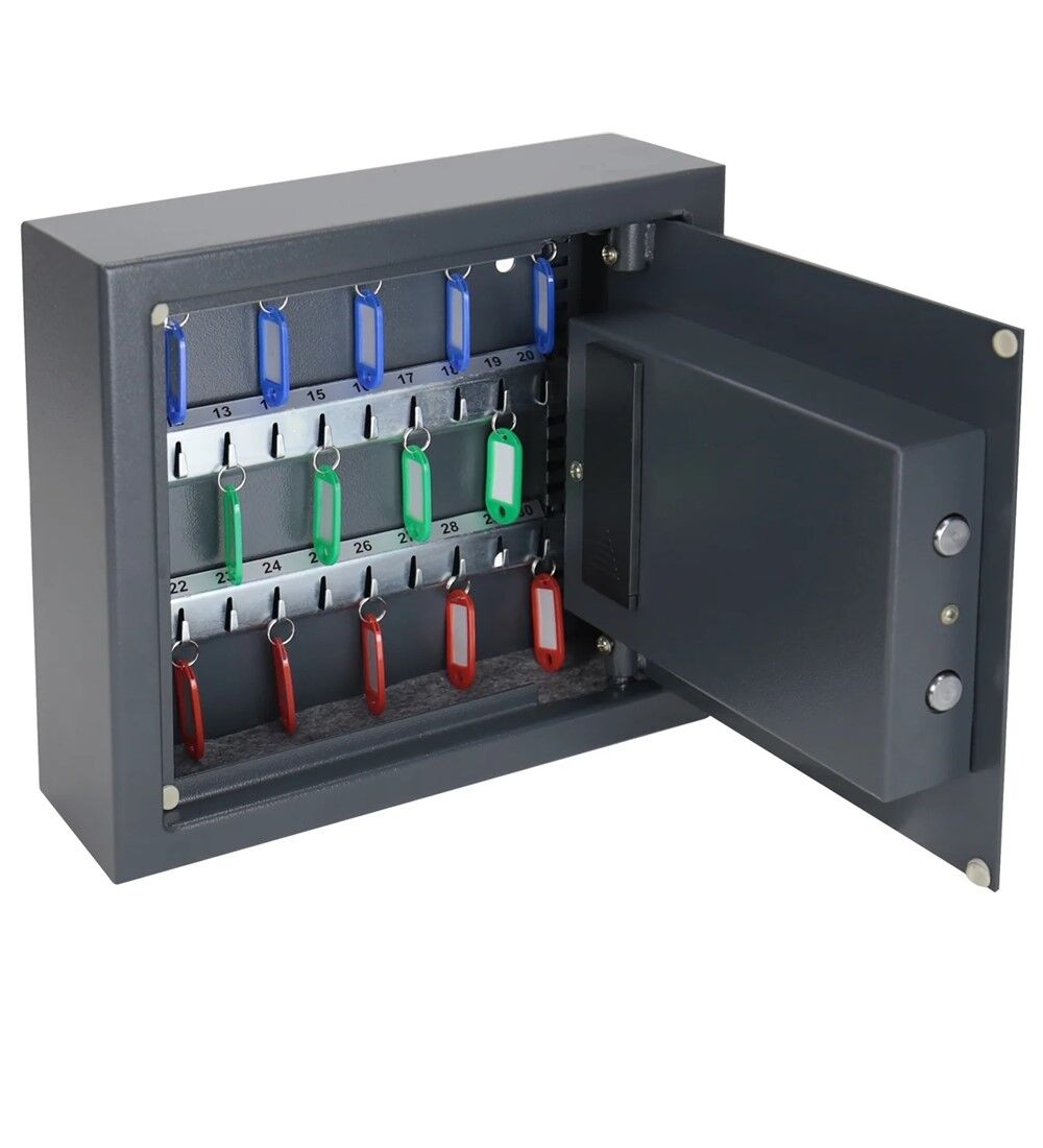  Schlsseltresor mit Elektronikschloss, 30 Haken, inkl. 30 Schlsselanhnger, 30 x 28 x 10 cm  