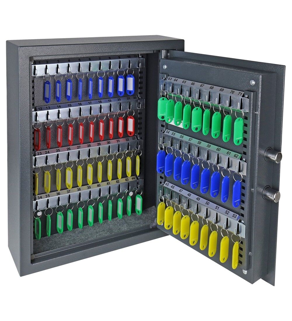  Schlsseltresor mit Elektronikschloss, 71 Haken, inkl. 71 Schlsselanhnger, 46 x 36 x 12 cm  