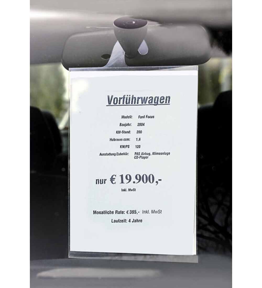 Preisblatthalter DIN A4 - Hochformat,  mit Haken fr Innenspiegelbefestigung, Polycarbonat   Bild 2