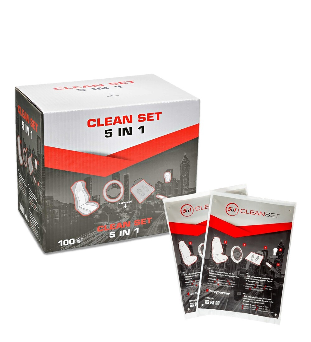 CLEAN SET&nbsp;f�r PKW, Einweg-Fahrzeugsschoner Set, 100 Sets 5-teilig, je Set einzeln in Beutel verpackt Bild 2