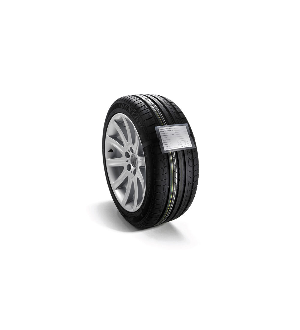  Rad-/Reifenanhänger SET - DIN A6 quer mit Befestigungslasche 110 cm für große Räder + Etiketten, 50 Stück  Bild 2