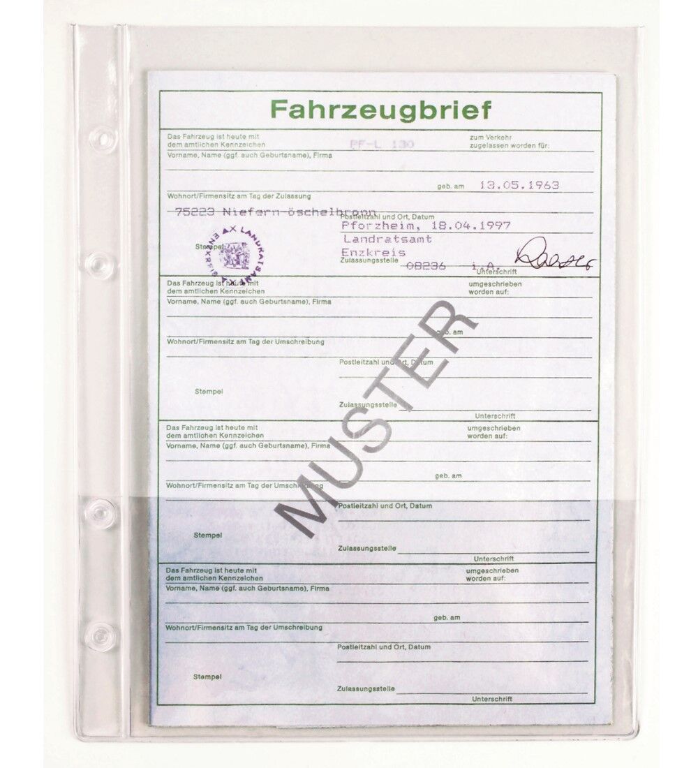 Klarsichthlle Fahrzeugbriefe - A5 mit Lochrand - VPE 50 Stck