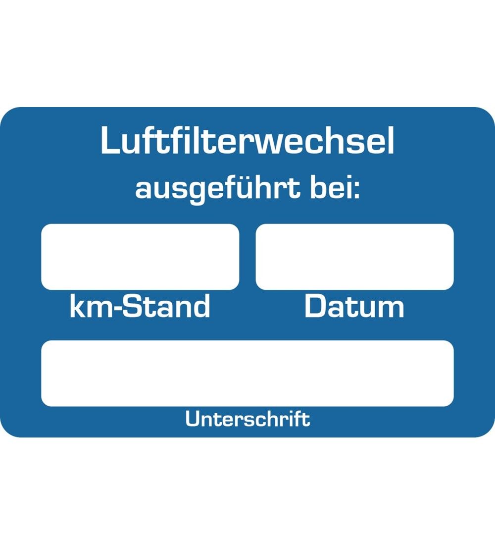 Kundendienst-Aufkleber  Luftfilter-Wechsel ausgefhrt bei: