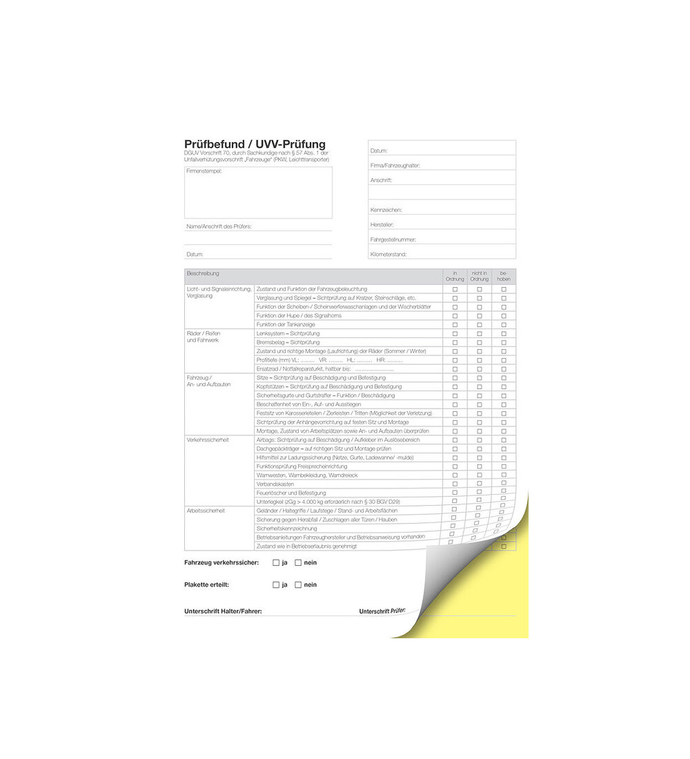 SD-Formular UVV-Prfung, DIN A4 Block  50 Blatt