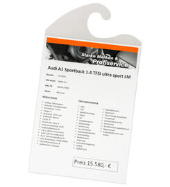  PREMIUM-Preisblatthalter Clip UP A4 Hochformat mit Haken für Innenspiegel, Polycarbonat 
