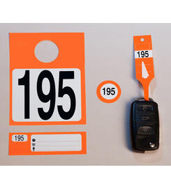  Leitzahl-Kennzeichnungsset 4-teilig:  Schlüsselanhänger, Spiegelanhänger,  Auftragsnummer, Kundenbeleg  