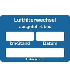 Kundendienst-Aufkleber  Luftfilter-Wechsel ausgefhrt bei: