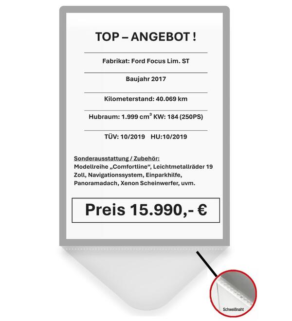  PREMIUM - Preisblatthalter DIN A4 Hochformat, mit silbernen Rahmen  Steckversion, Polycarbonat     