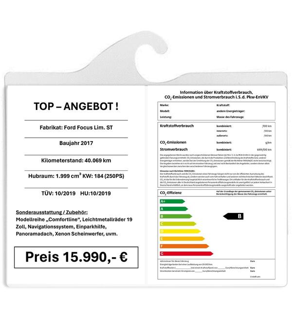  Preisblatthalter BIG Clip  A3  Querformat mit Haken fr Innenspiegel, Polycarbonat 