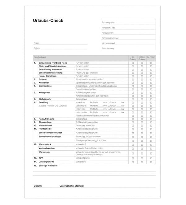  Urlaubs-Check DIN A4 Block  50 Blatt 
