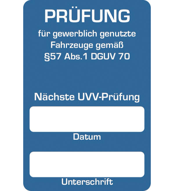 Kundendienst-Aufkleber Nchste UVV-Prfung fr gewerblich genutze Fahrzeuge