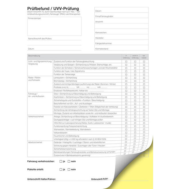 SD-Formular UVV-Prüfung, DIN A4 Block á 50 Blatt