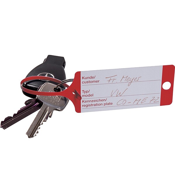 Schl�sselanh�nger FLEXI mit Vordruck DE/EN 100 St�ck mit Steckverschluss praktische Spenderbox